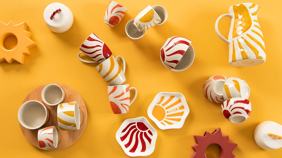 Coffret de 4 tasses à café originales jaune et orange, Ilona amadeus