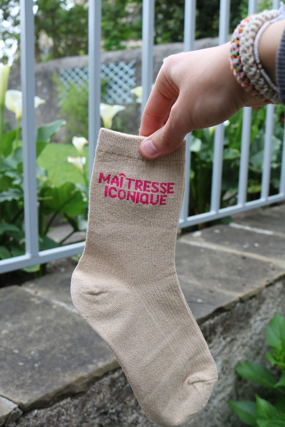 Chaussettes à paillettes originales femme beige, Maîtresse iconique