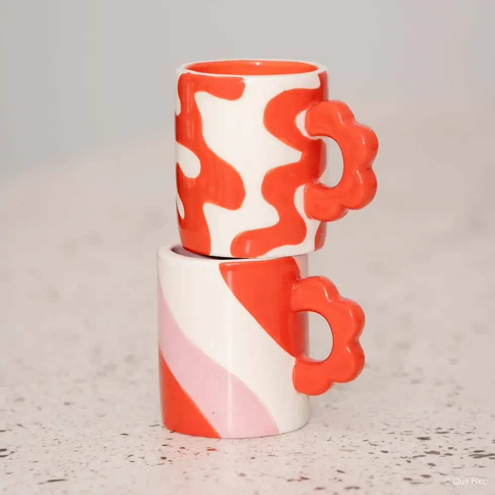 Tasse à café originale colorée orange et rose, Otilia que rico