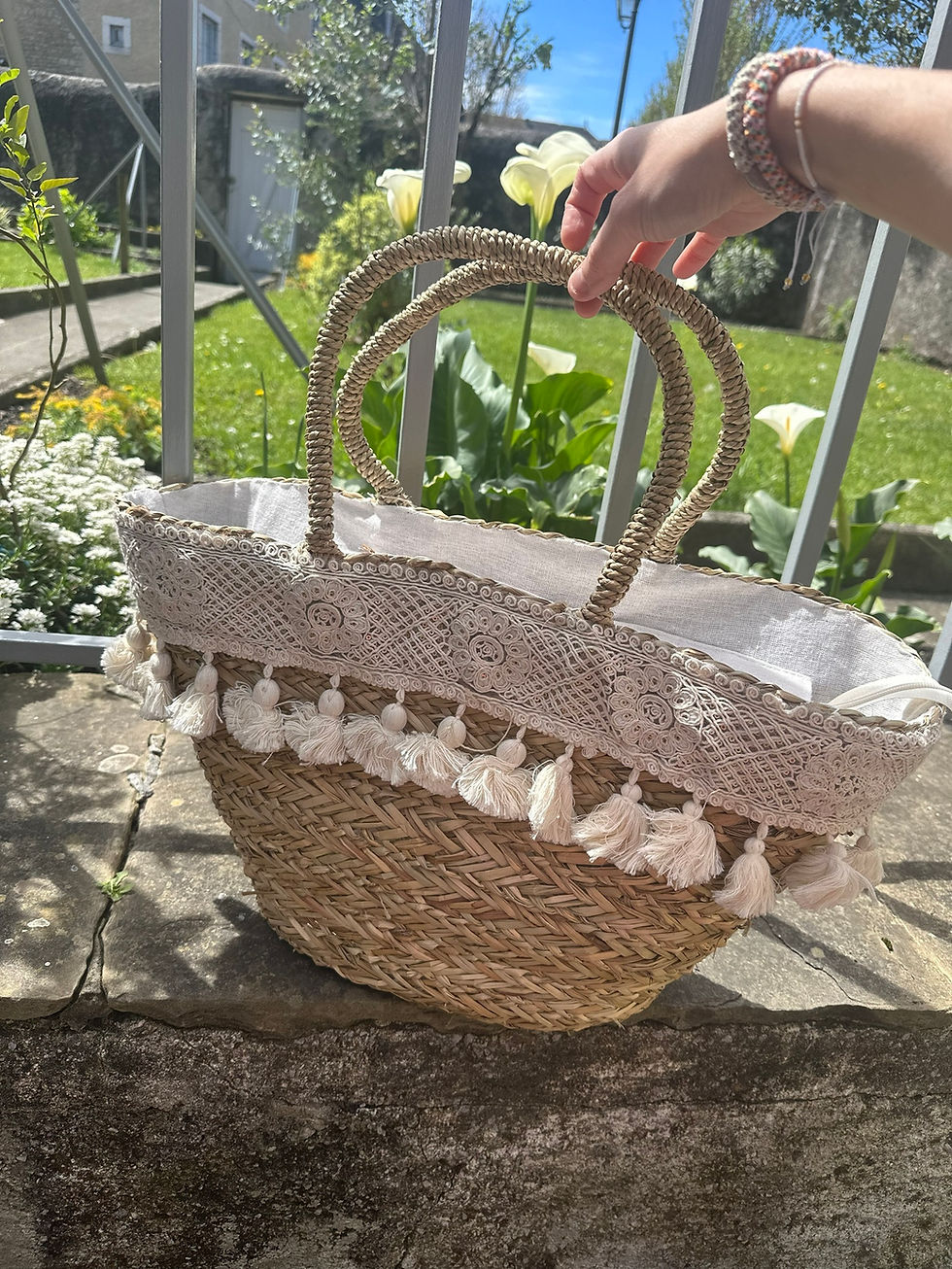 Sac de plage original femme paille et dentelle, Déborah