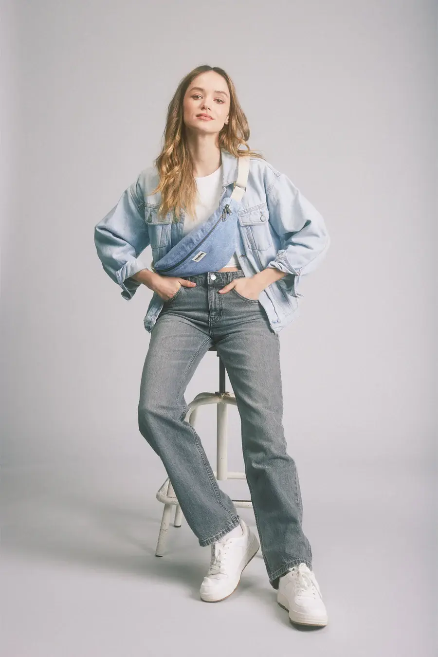 Sac à main banane original femme Olivia denim bleu Hindbag