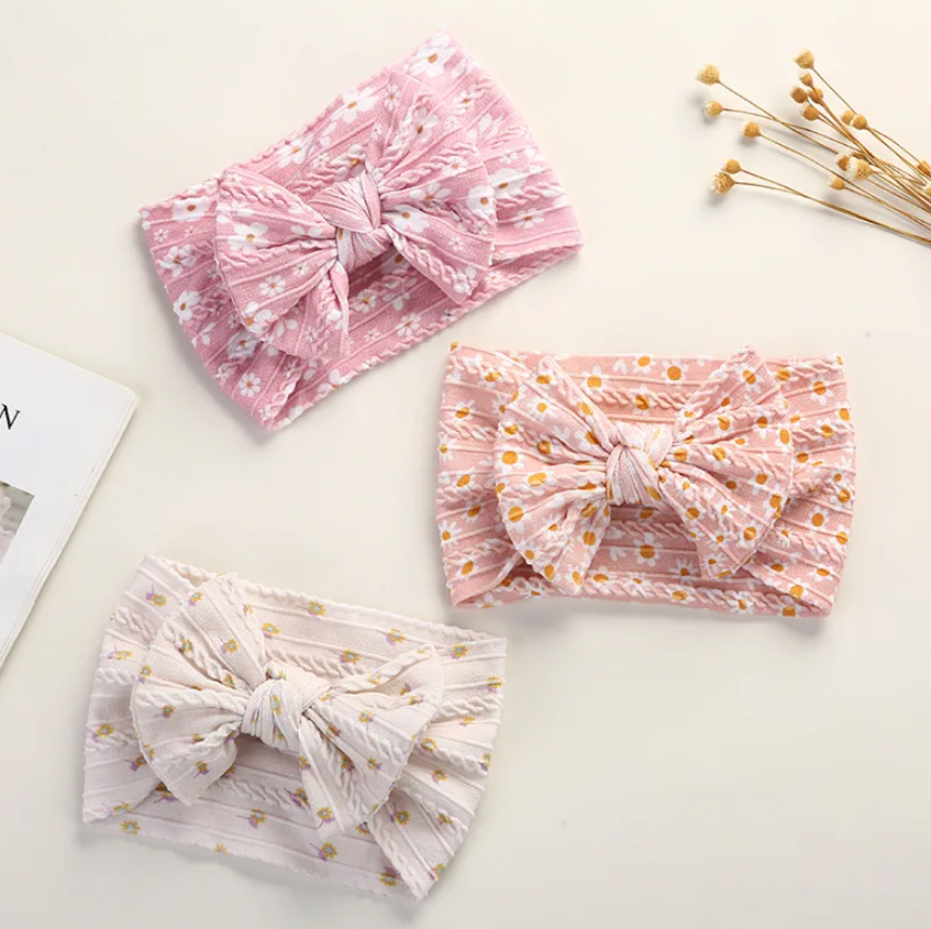 Bandeau à cheveux original bébé rose à fleurs enfant
