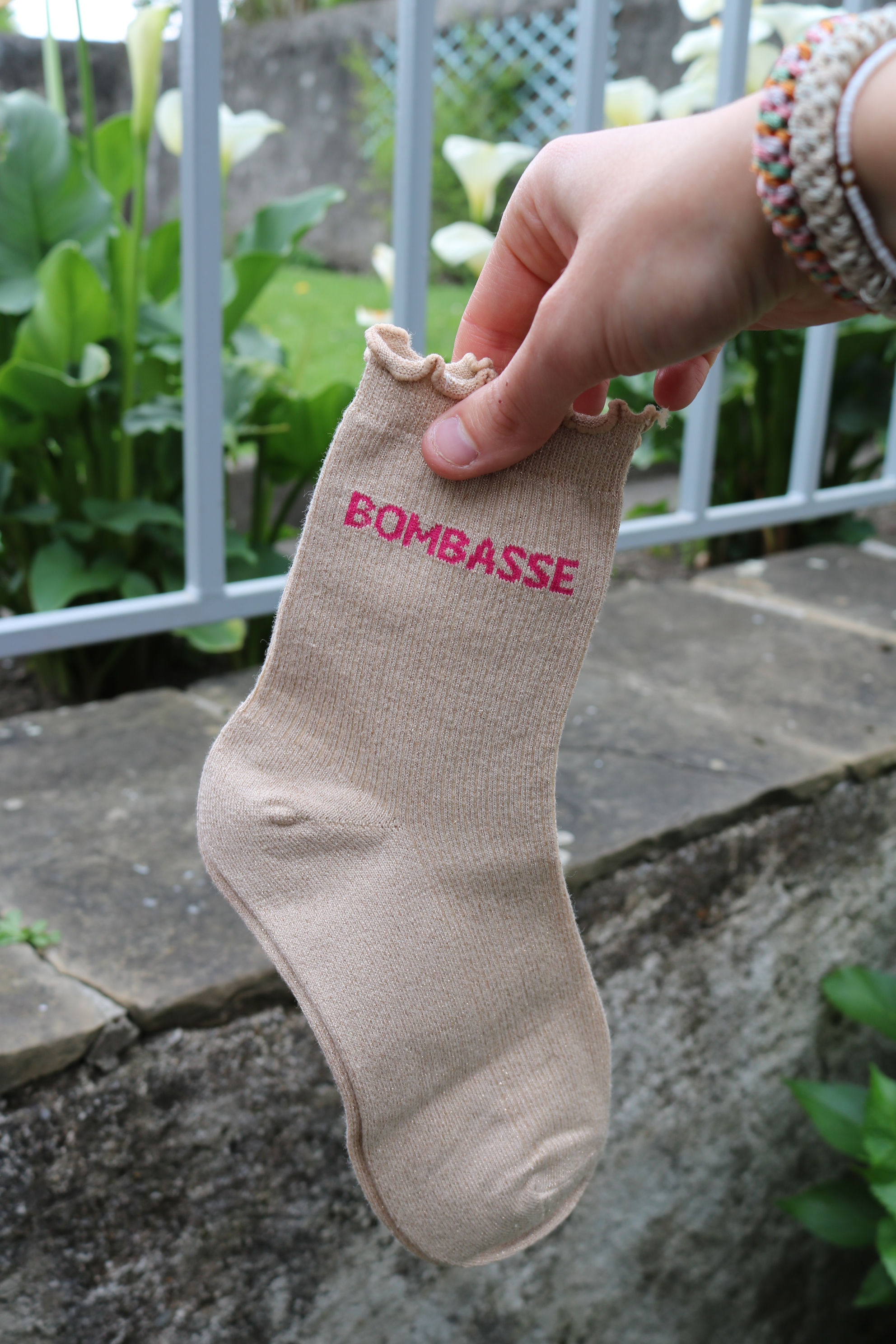 Chaussettes à paillettes originales femme beige, Bombasse