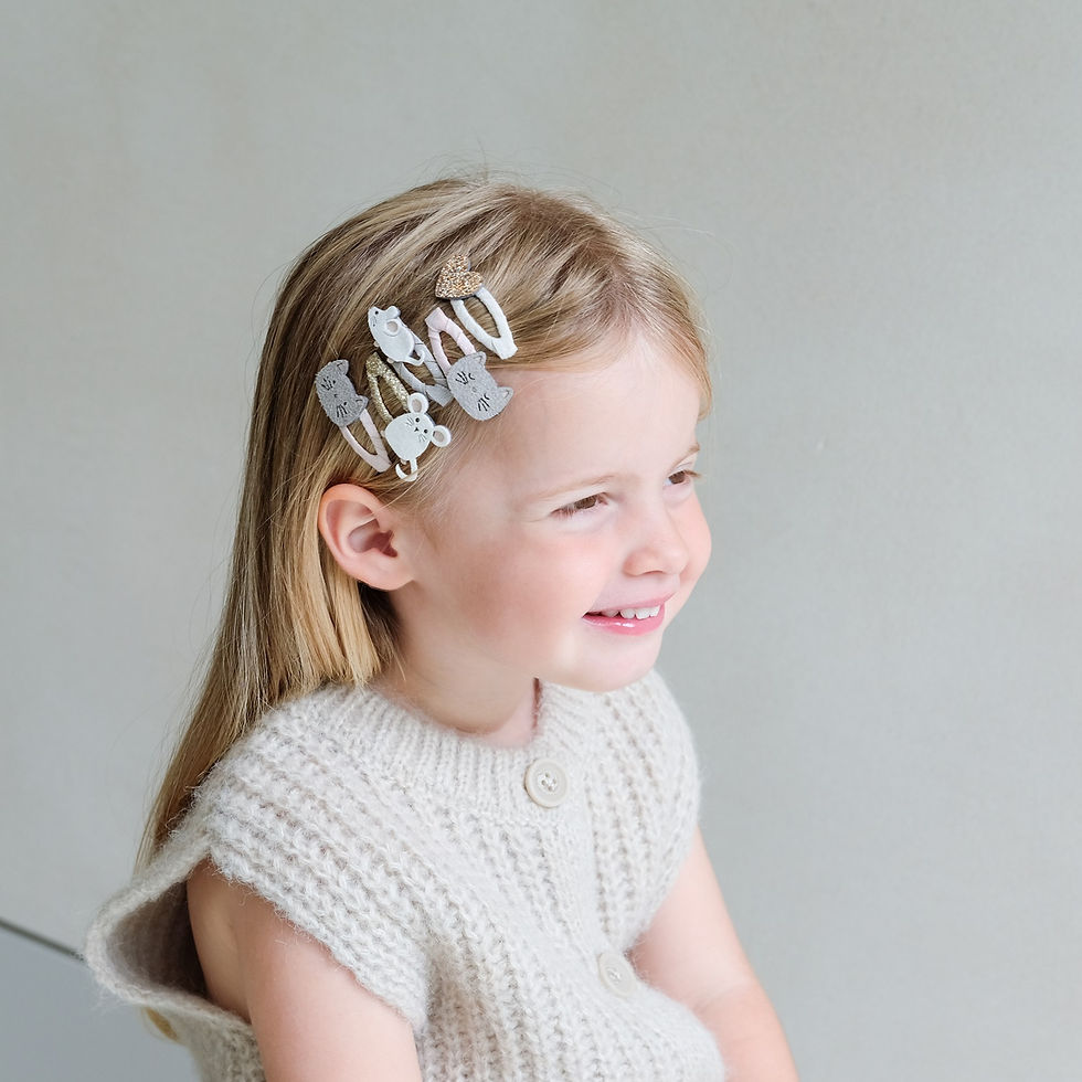 Miniature : Set de 5 barrettes chat souris cœur enfant fille mimi & lula