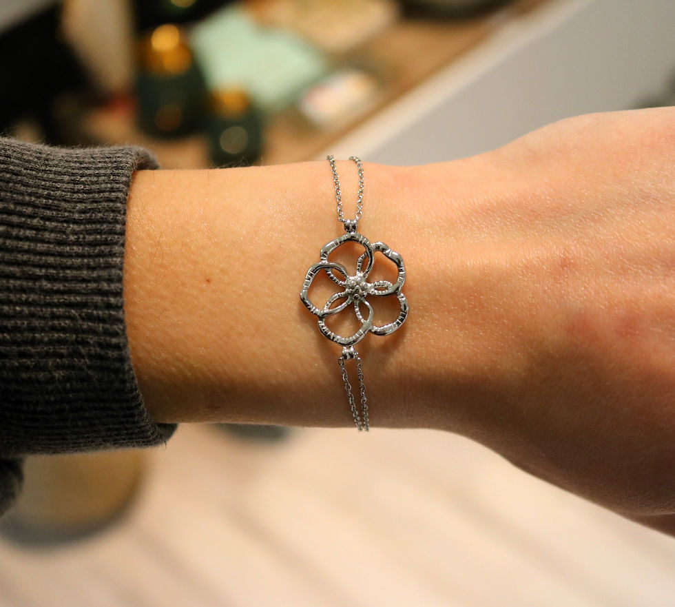 Bracelet en acier inoxydable original femme argenté, 2 rangs fleur ajourée ikita