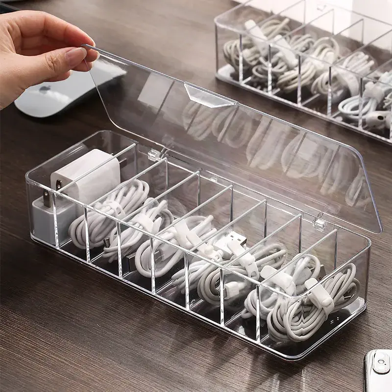 Cable Storage Box Transparent Plastic Data Line Storage