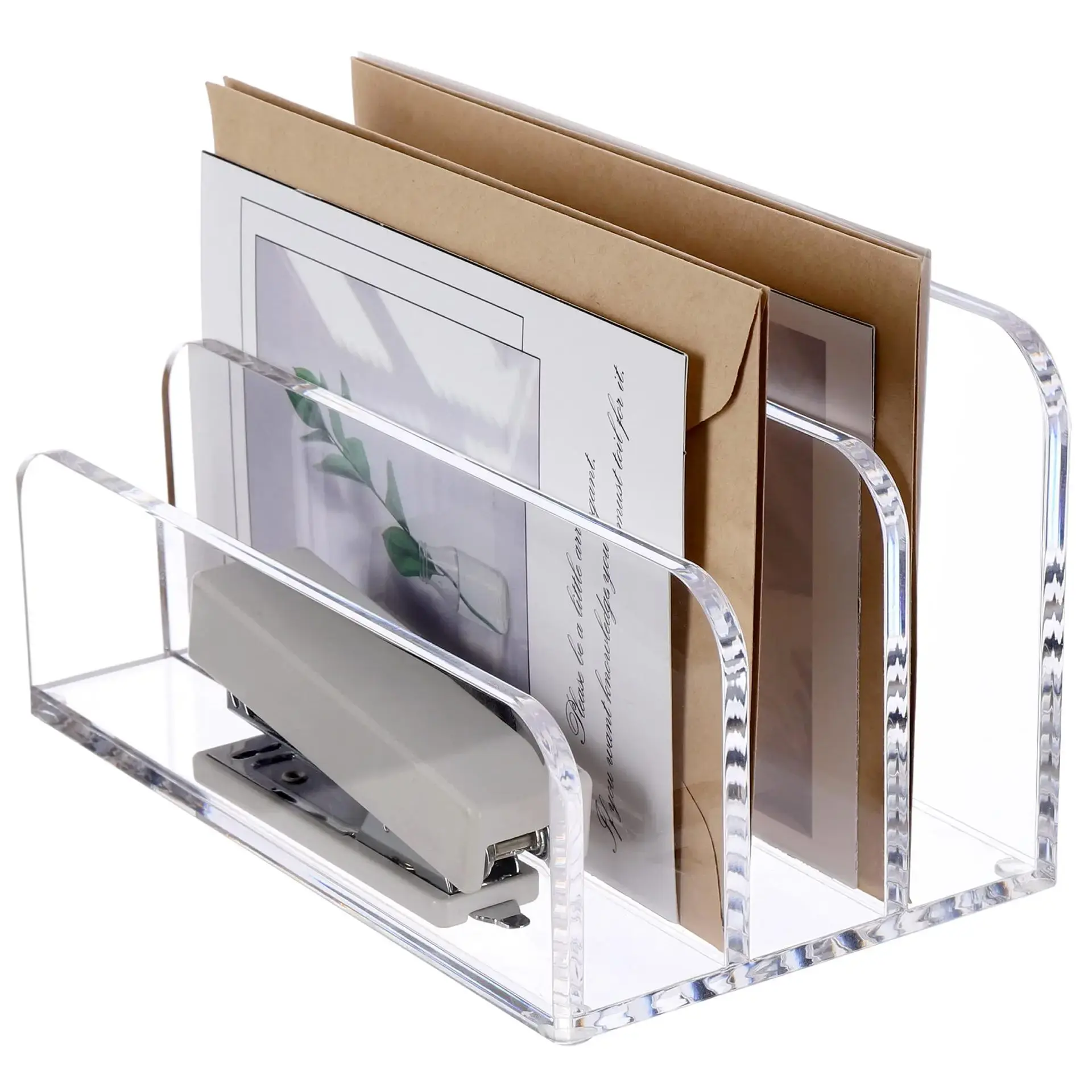 Acrylic Desk File Organizer – 3-Section Vertical Mail & Folder Holder