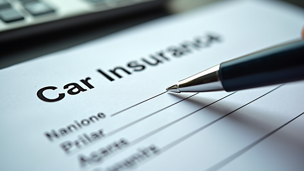 Close-up view of a car insurance policy document with a pen