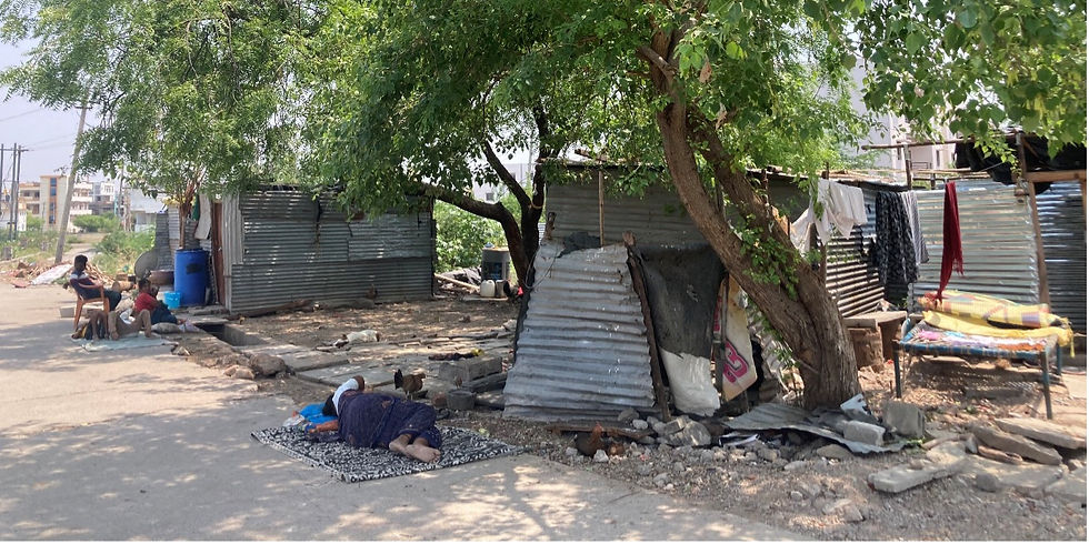 Figure 5: Women residing in tin sheet houses sleeping under trees during afternoon, Kalaburagi (India). Image credits: Swati Surampally, IIHS, 2025.