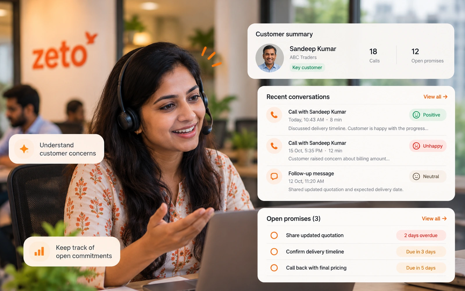 Customer-facing professional discussing a client concern