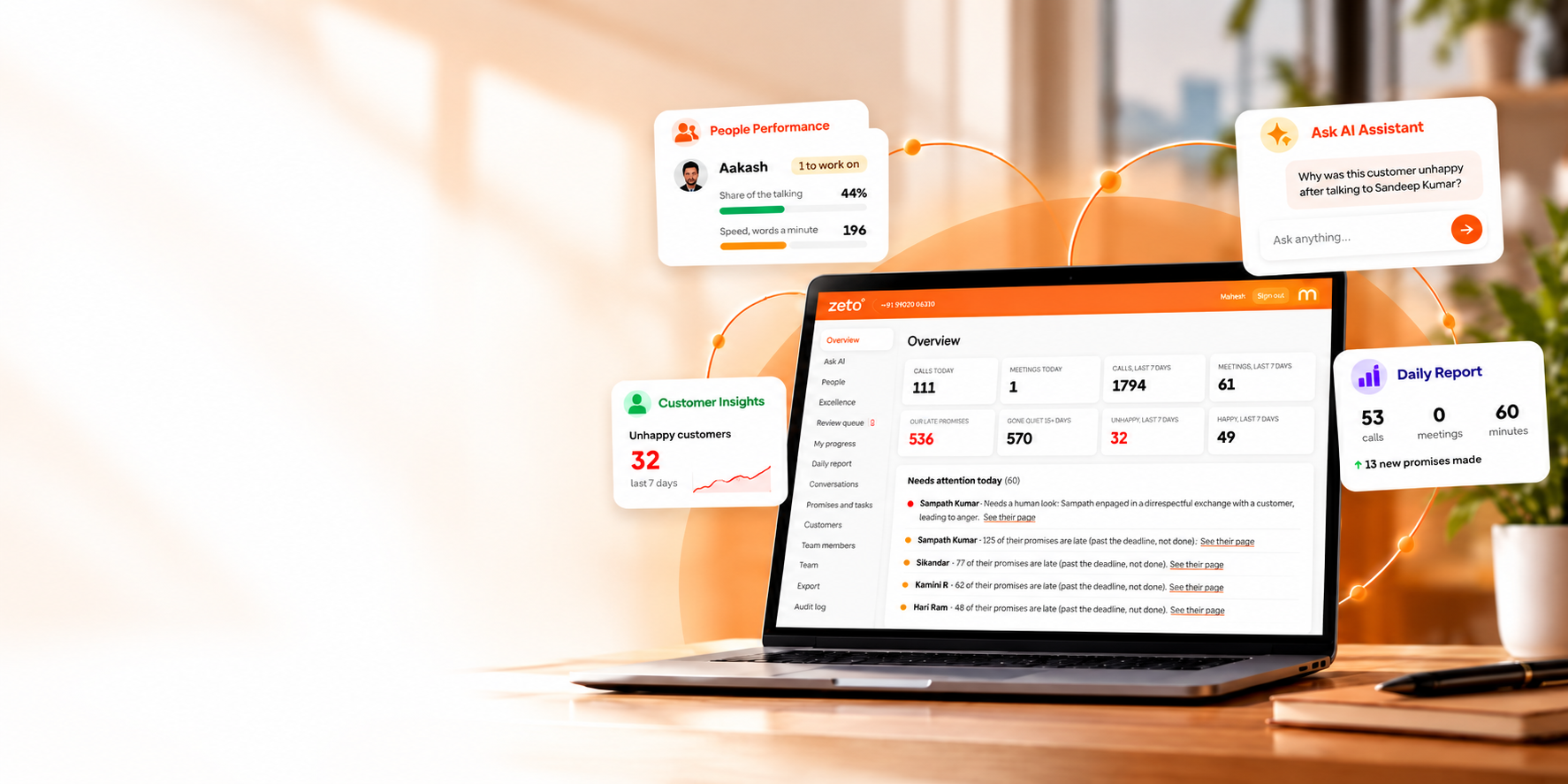 ZETO Enterprise dashboard and business conversation intelligence artwork