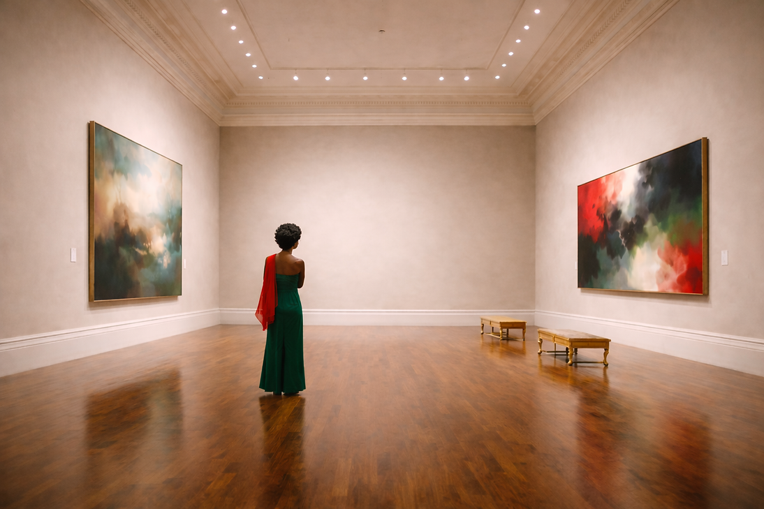 Afro woman at museum.png