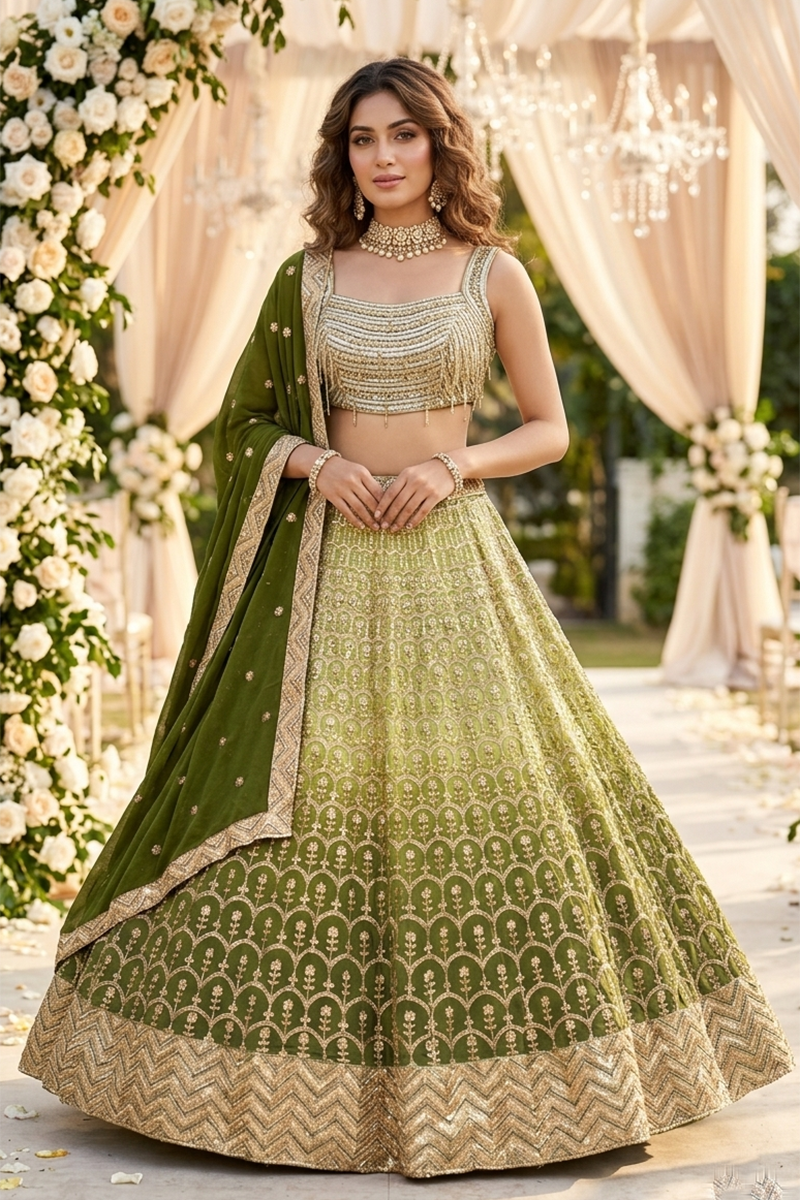 Green ombre lehenga