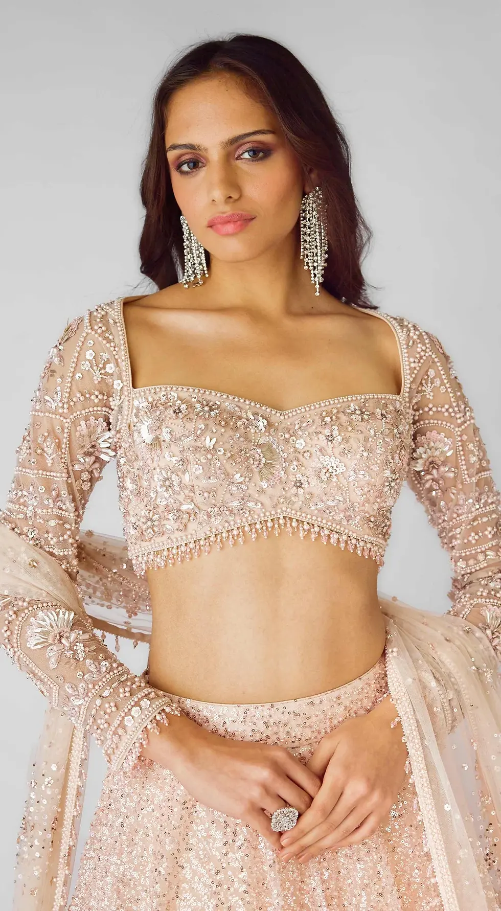 Thumbnail: THE PEACH CELESTIAL DREAM LEHENGA