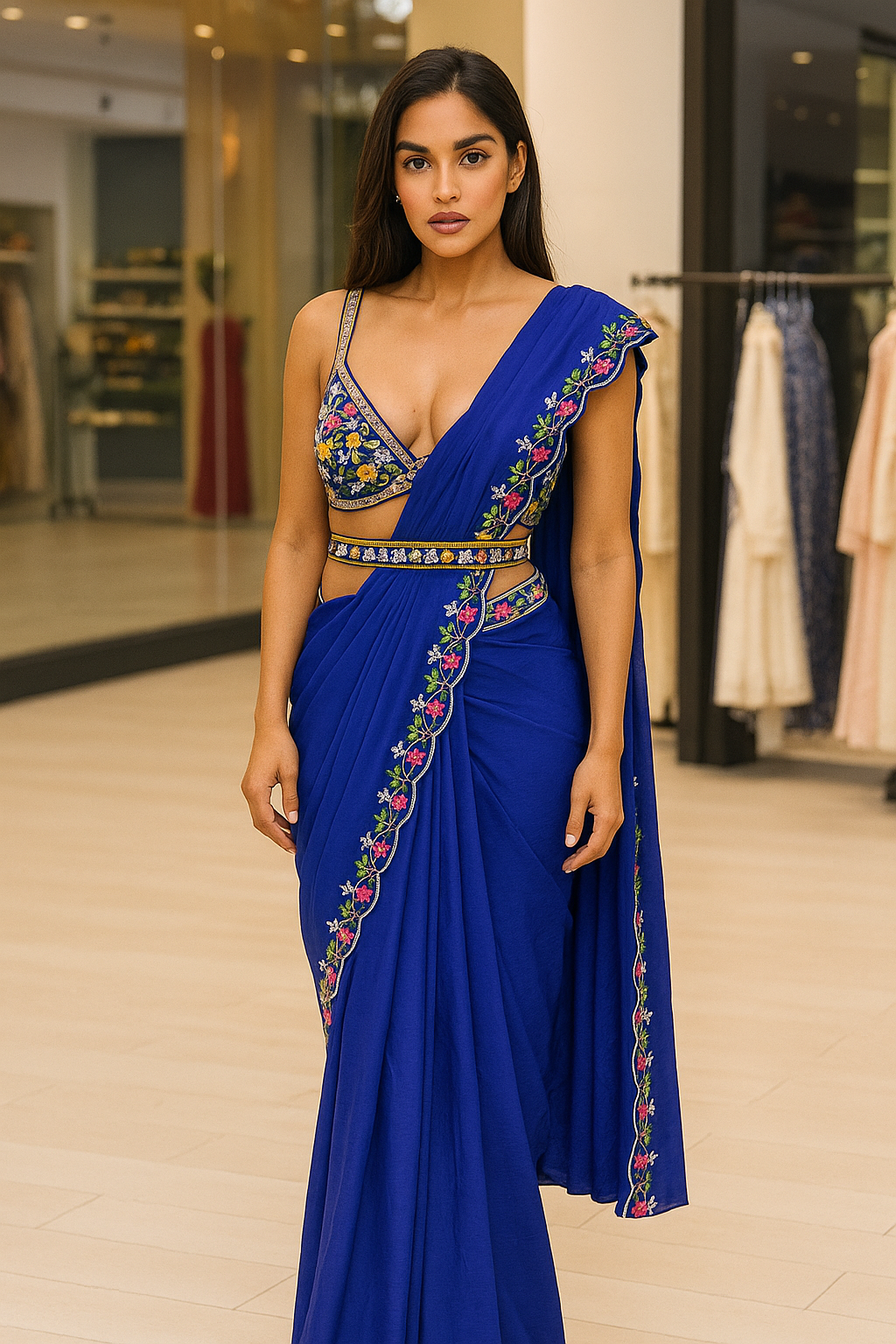Blue ready-made saree