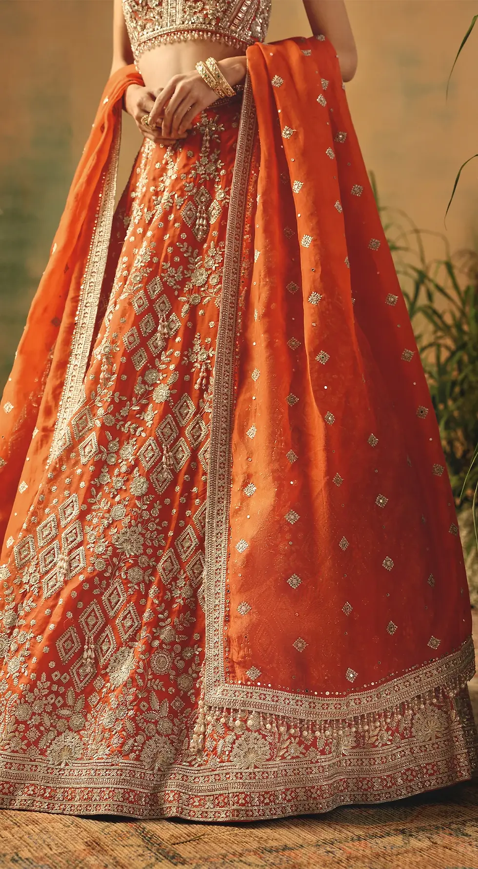 Thumbnail: Dazzling Sunset Orange Embellished Lehenga Set
