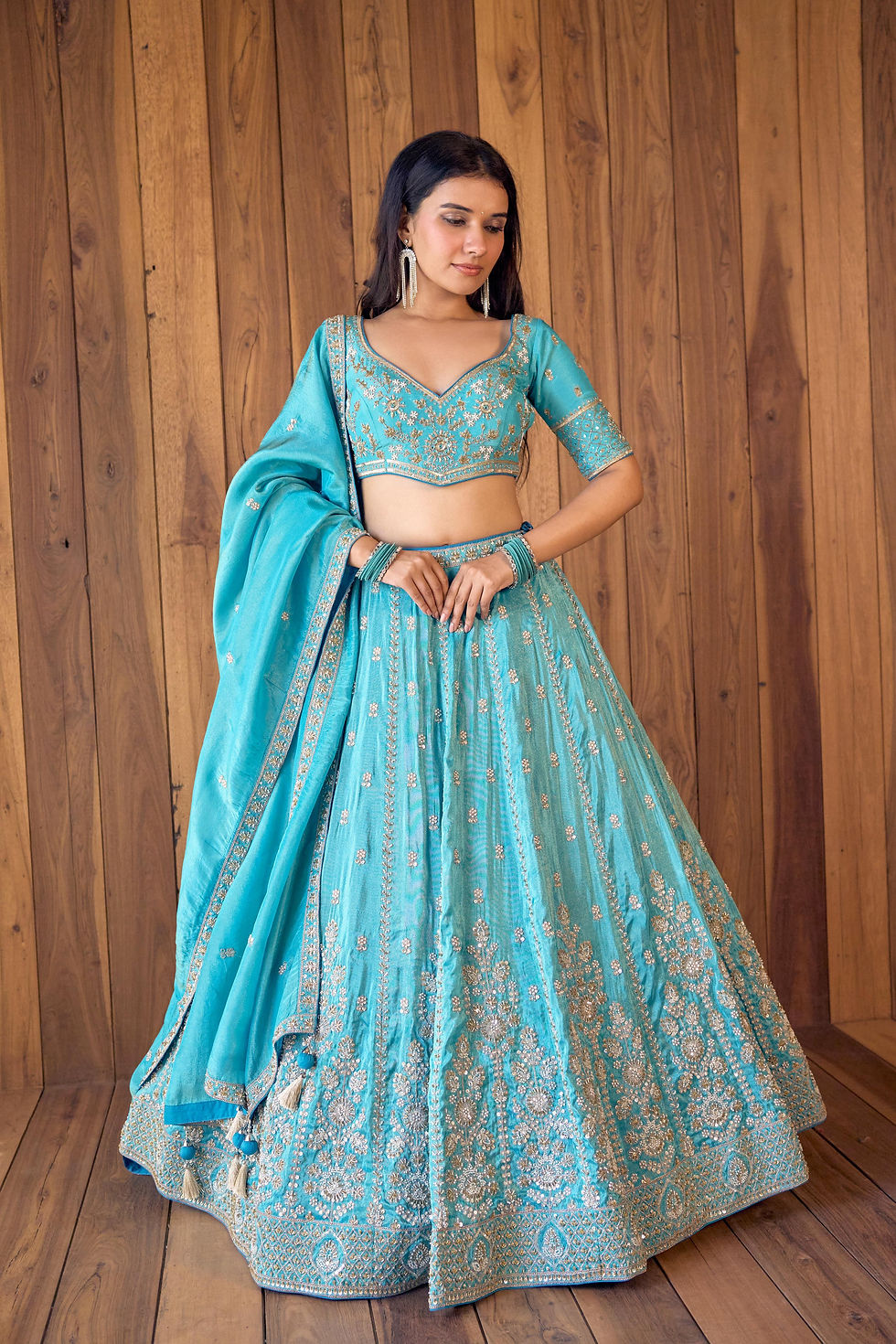 Aqua Blue Lehenga – Embroidered Indian Wedding Outfit | Ladlee Atlanta