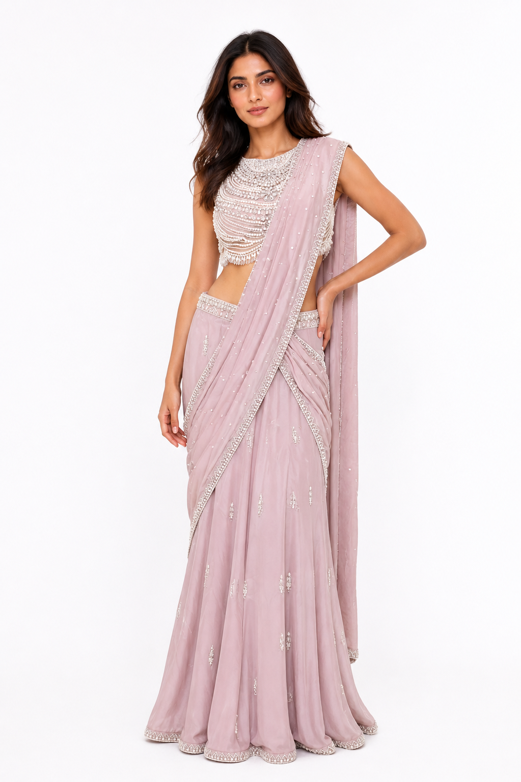 Blush Pearl Pre-Draped Saree ✨