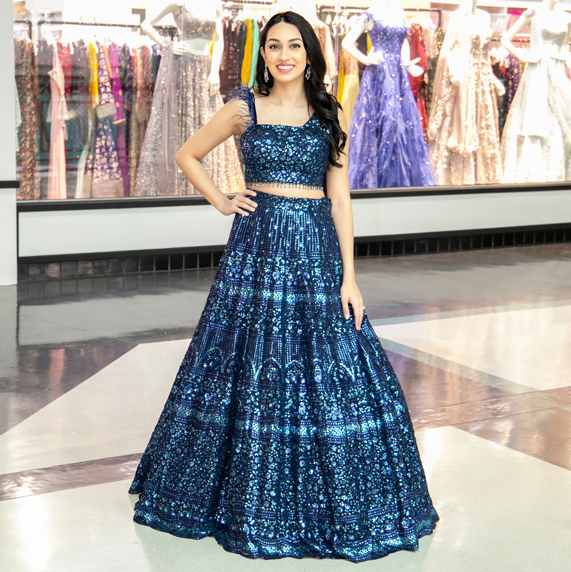 Priyal Blue Sequins Lehenga