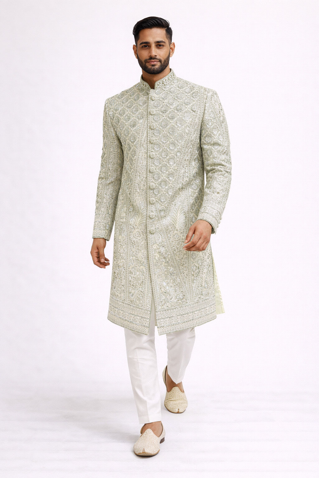 Sage Mist Hand-Embellished Sherwani