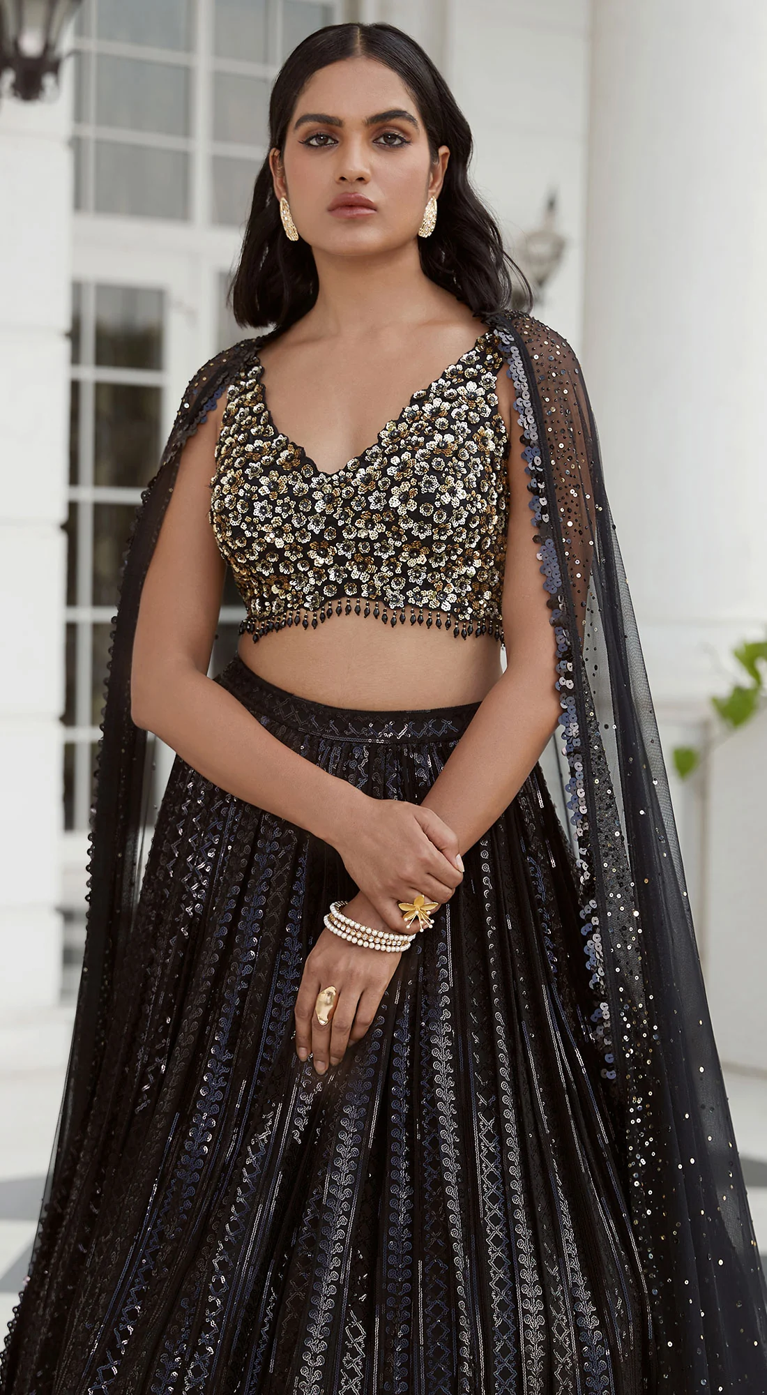 Black & Gold Sequence Lehenga