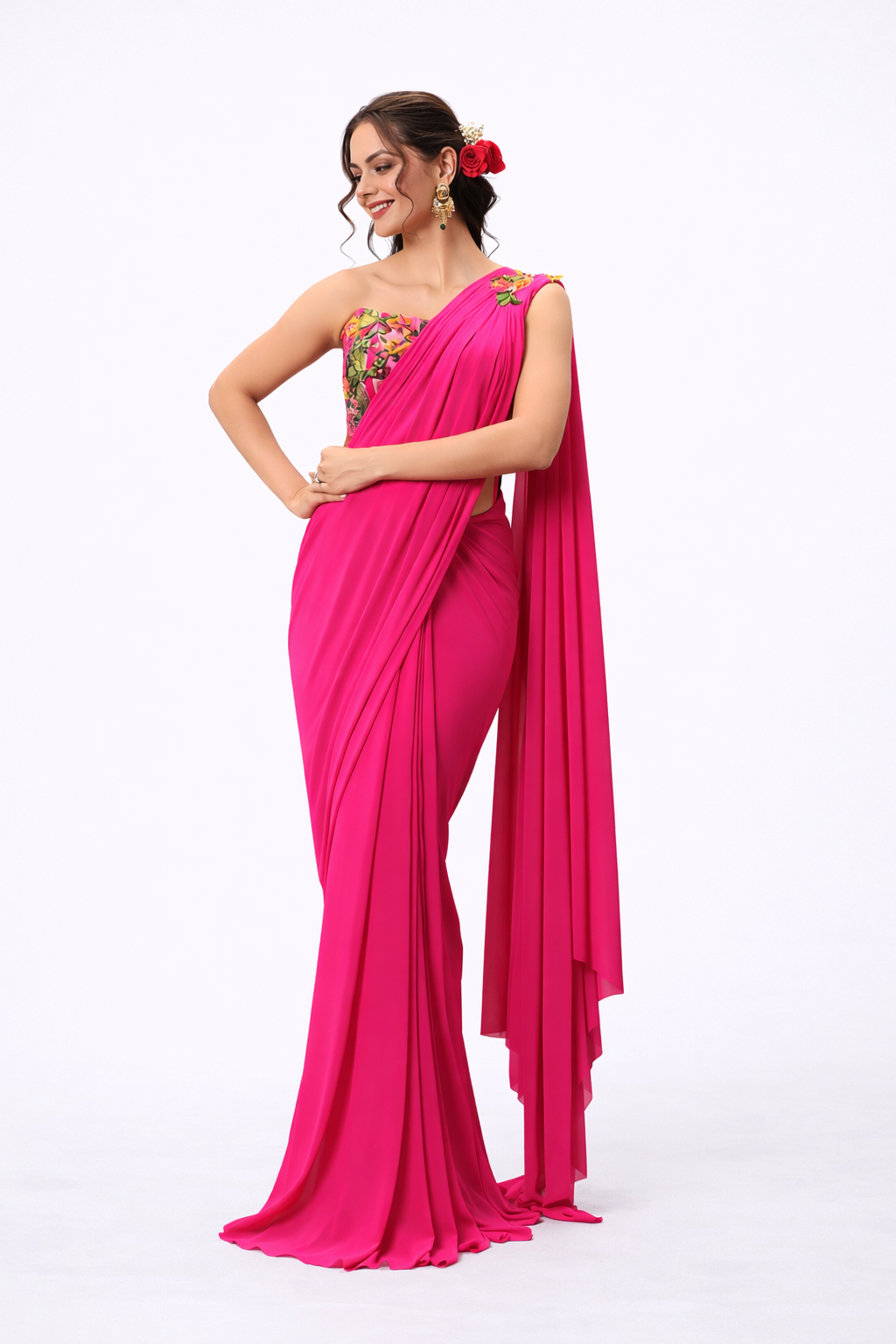 Fuchsia Bloom Pre- Drape Saree