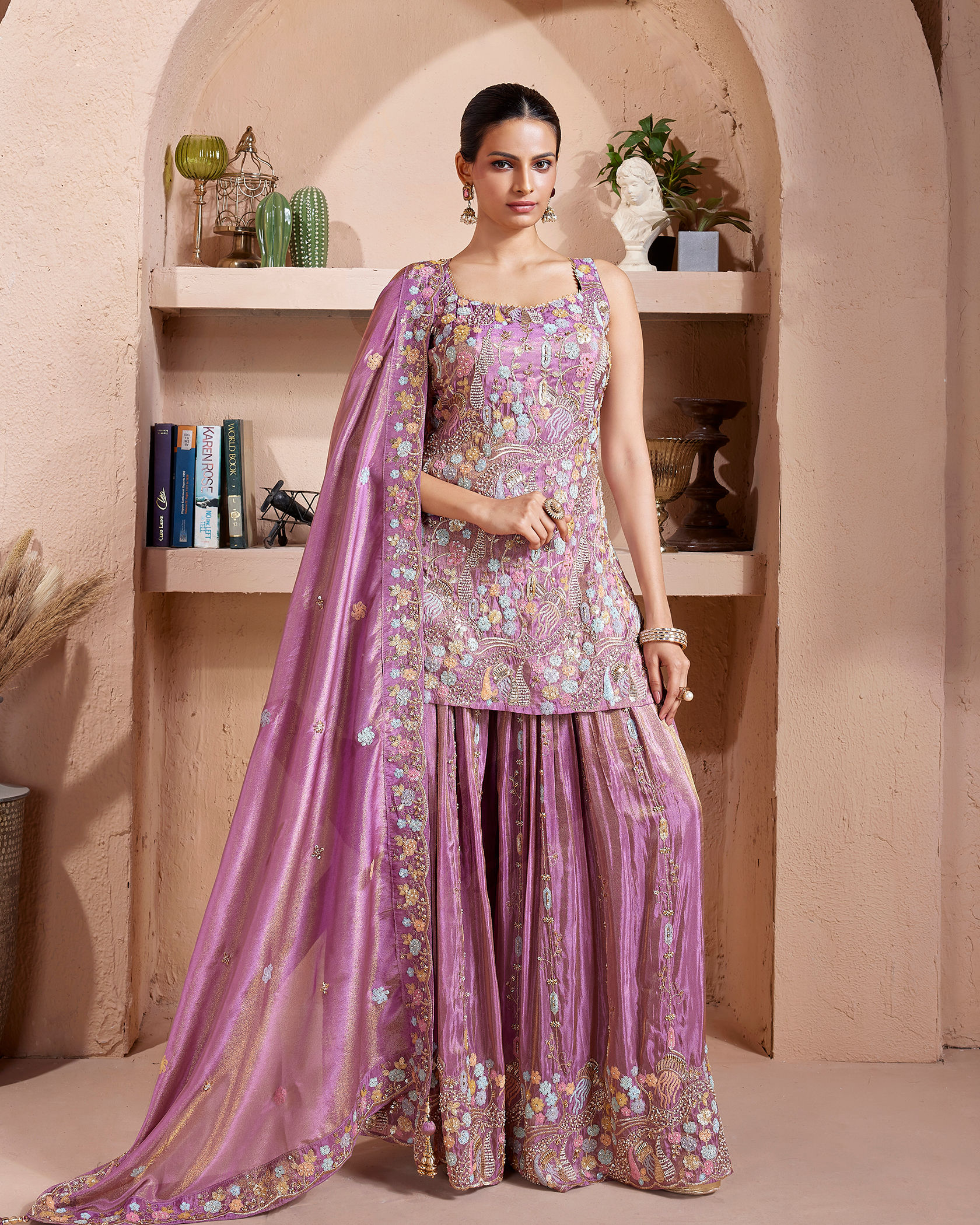 Shimmering Lavender Embroidered Sharara Set