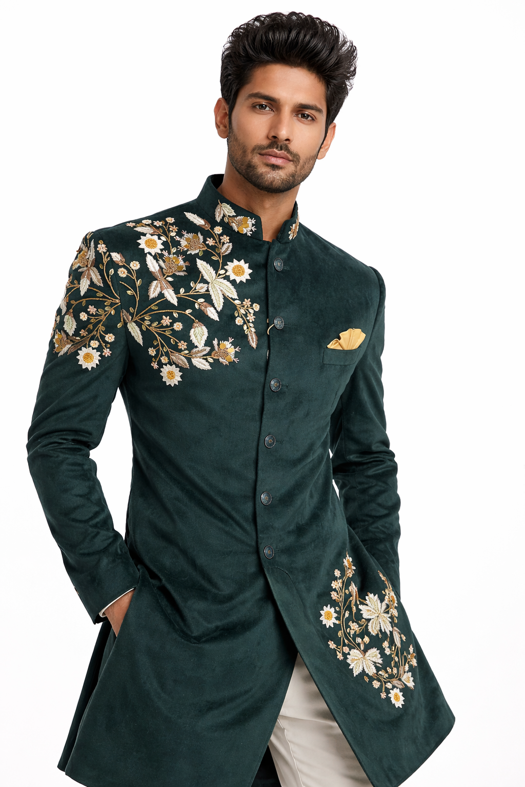 Emerald Heritage Velvet Achkan