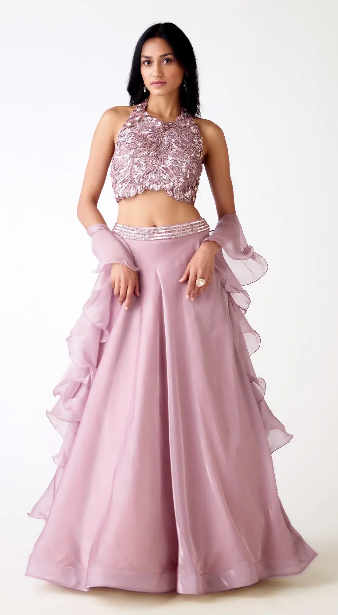 MAUVE ORGANZA EMBROIDERED LEHENGA SET - 92-10