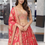 Thumbnail: Rose-Red Banarasi Silk Lehenga Set,