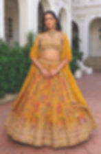 Thumbnail: TEERTH - Mustard Yellow Floral Lehenga with Embroidered Blouse & Dupatta | Ladle
