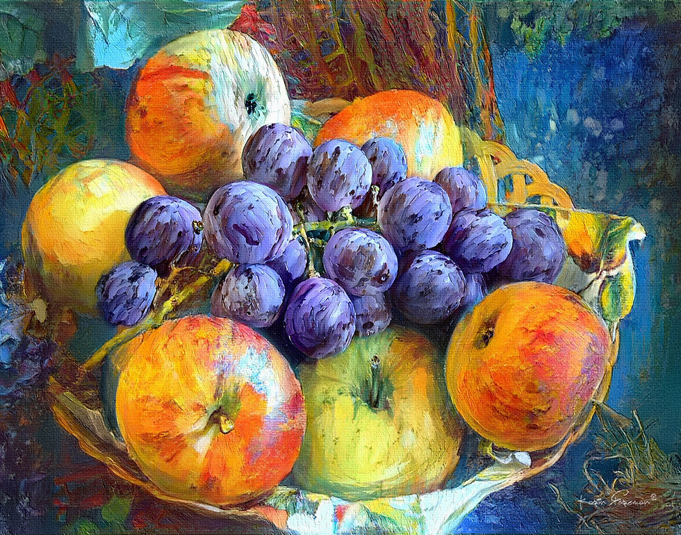 Bowl of apples and grapes