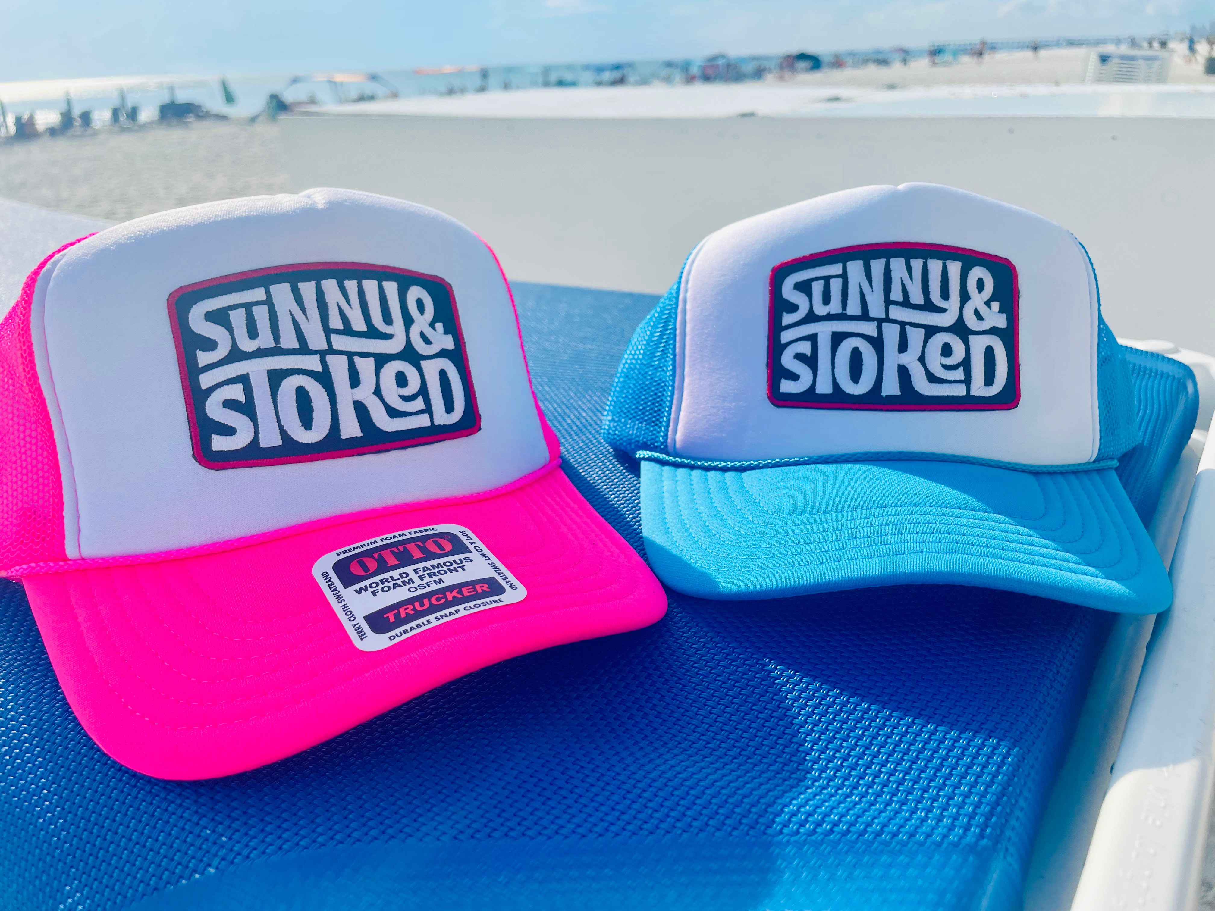 Sunny & Stoked Pink/Blue Trucker Hats