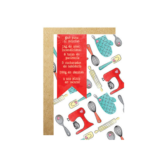 3 PZ TARJETA Receta Mamá 16cm X 11cm CON SOBRE