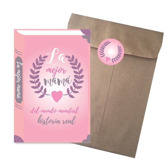 TARJETA GRANDE Libro Mamá CON SOBRE KRAFT Y STICKER 22cm x16cm 1PZ