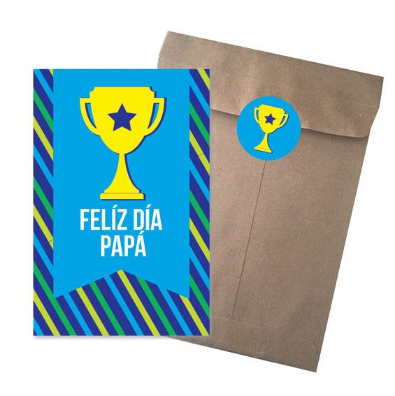 TARJETA GRANDE Papá Trofeo CON SOBRE KRAFT Y STICKER 22cm x16cm 1PZ