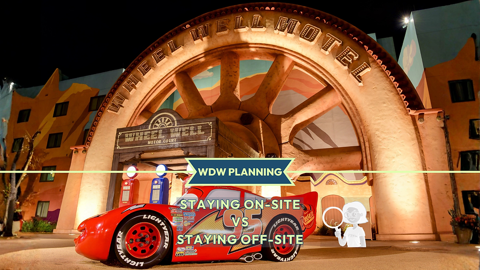 Disney’s Art of Animation Resort Cars-themed area with Lightning McQueen and Wheel Well Motel buildings at Walt Disney World
