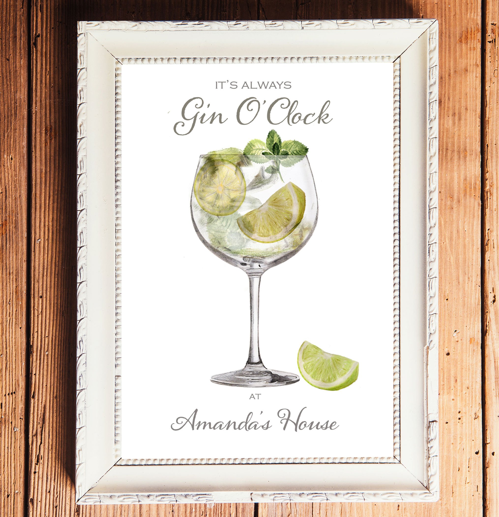"Gin O'Clock" gin personalised gin lovers gift, funny kitchen print