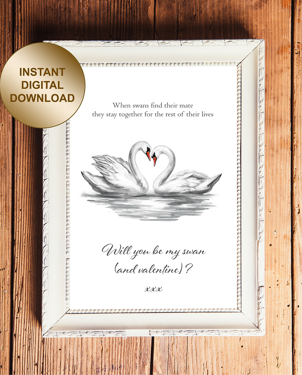 Valentines Day "Will You Be My Swan?" Art (US Leter Digital Download)
