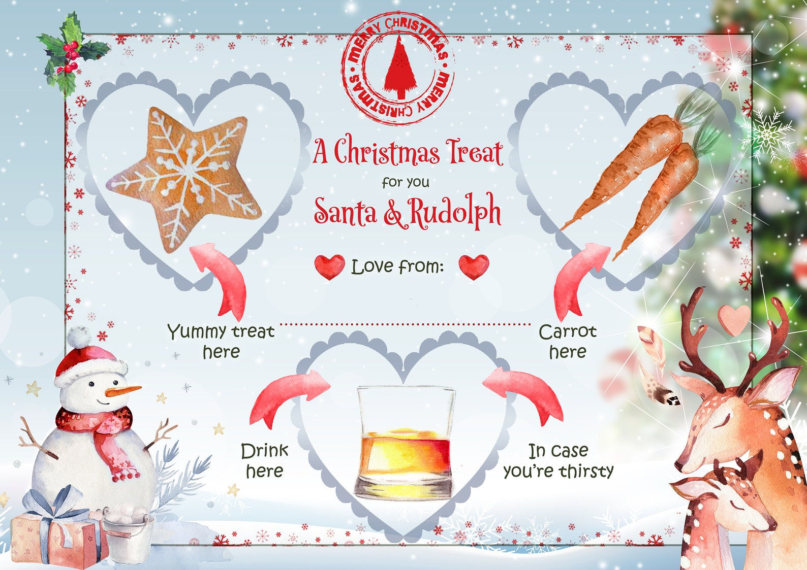 Printable Christmas Eve Santa placemat (drink, treat) A4