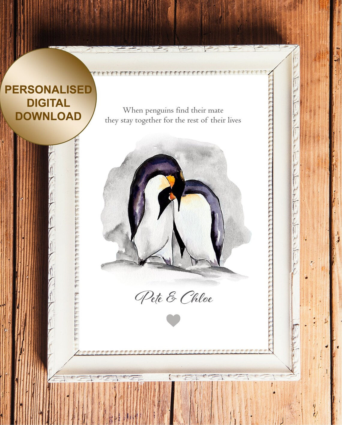 Personalised Penguin Valentines day print (Names) - Digital File