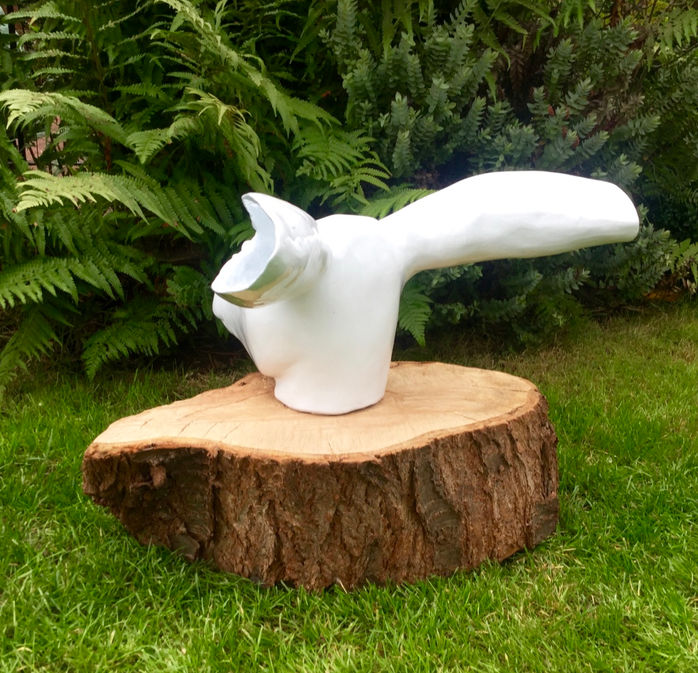 White Doe Deer Head on a Cherry Wood.