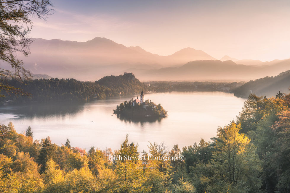 lake bled lookout slovenia sunrise