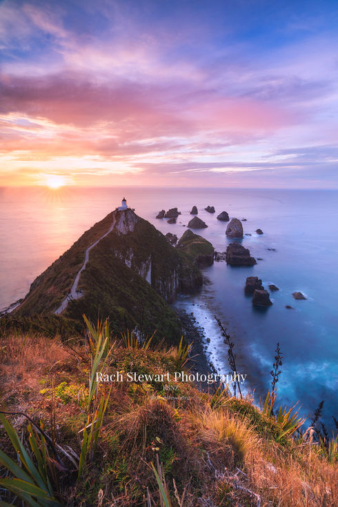 nugget point lighthouse sunrise in the catlins new zealand