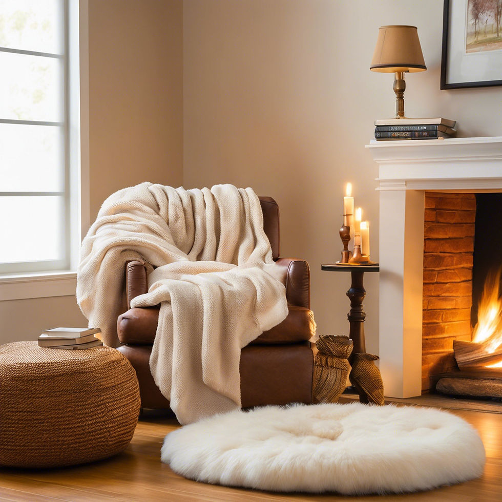 Include a cozy blanket and a fluffy rug under your feet.