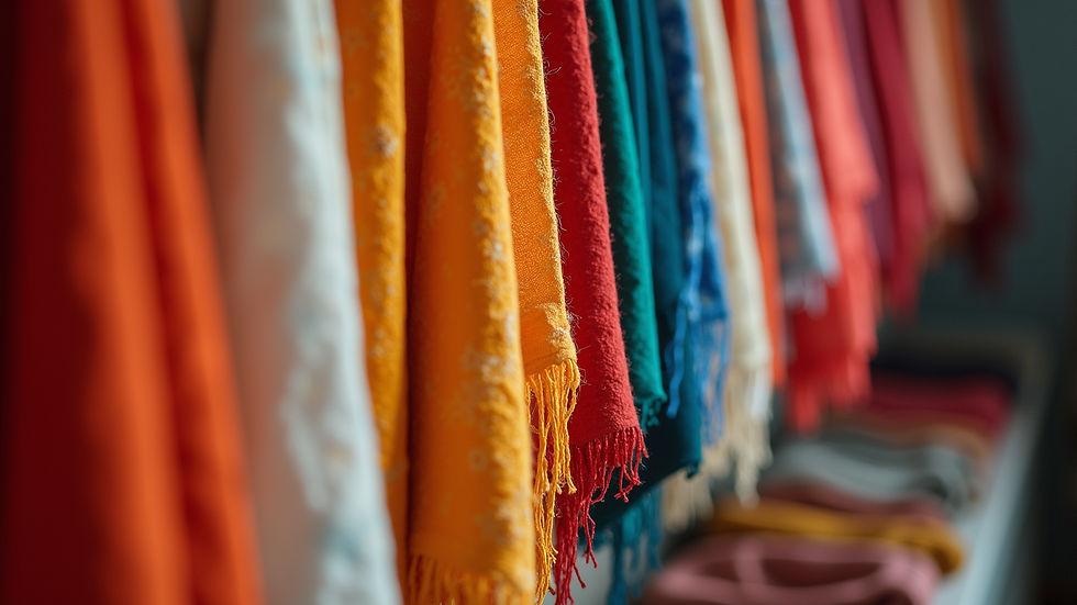 Eye-level view of an artful display of vibrant fabrics