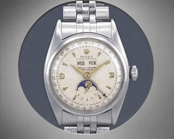 Rolex Oyster Perpetual Triple Calendar ref. 6062 de acero inoxidable, fabricado hacia 1953, el segundo ejemplar de esta referencia que poseyó Clapton.
