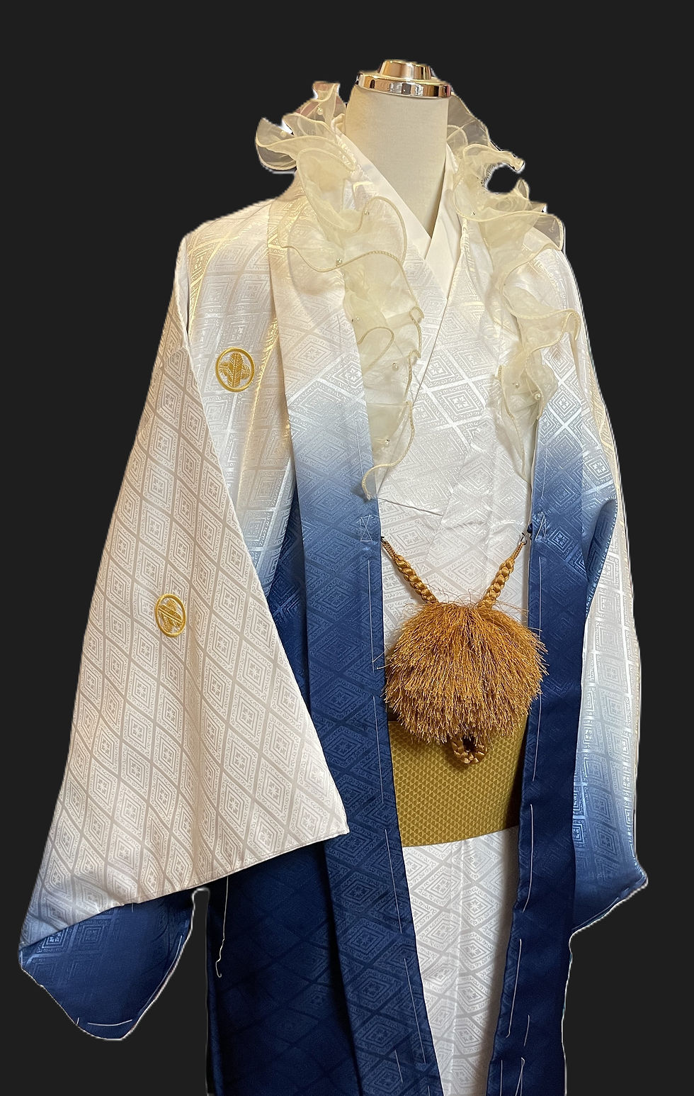 サムネイル： 男性羽織袴/着付け込み/一式レンタル10点セット/殿様コスプレ/仮装/変身/白青170