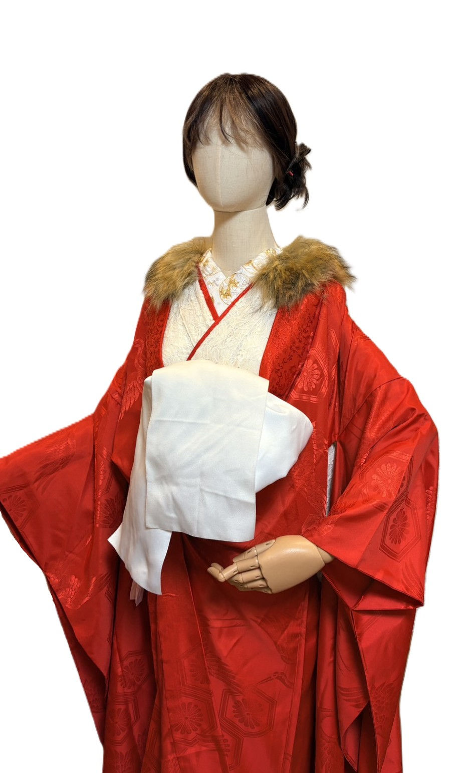 サムネイル： 【薄掛着タイプ】狐の嫁入り/着付け込み/軽量掛け着/一式レンタル15点セット/衿ファーは取り外し不可