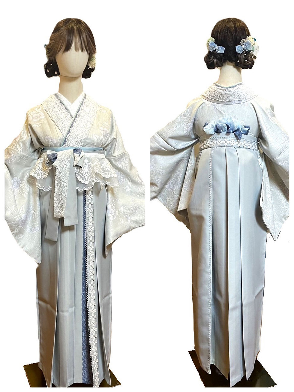 サムネイル： 卒業袴/セット品/週年/卒業/髪飾り付け放題付き/オビパルッフェ付き/イベント/着付け料は含みません/水色レースコーデA